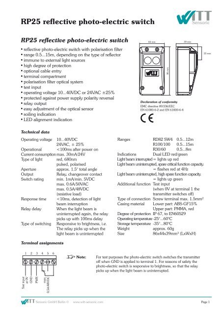 RP25 reflective photo-electric switch - Witt Sensoric GmbH Berlin