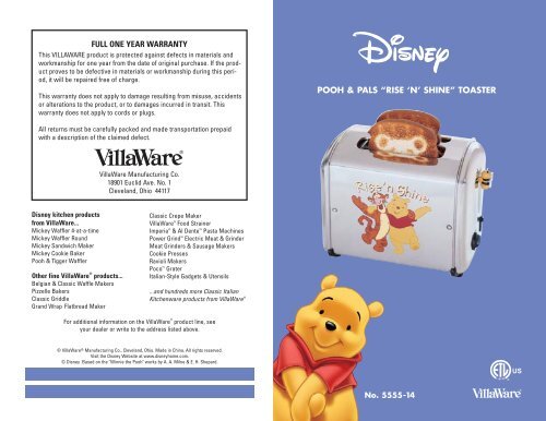 pooh & pals “rise 'n' shine” toaster full one year warranty - VillaWare