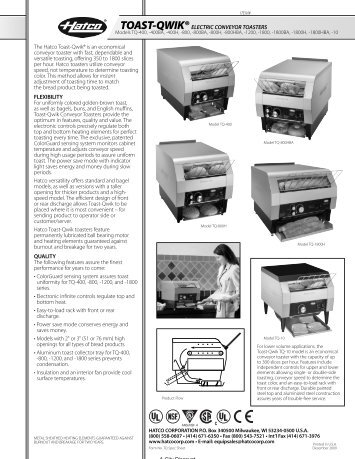 TOAST-QWIK® ELECTRIC CONVEYOR TOASTERS The Hatco ...