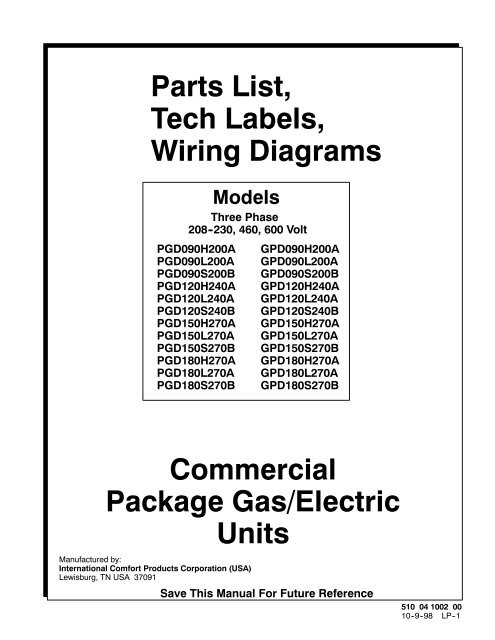 commercial-package-gas-electric-units-parts-list-tech-labels