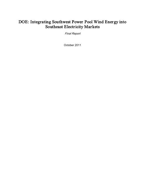 Integrating Southwest Power Pool Wind to Southeast Electricity ...