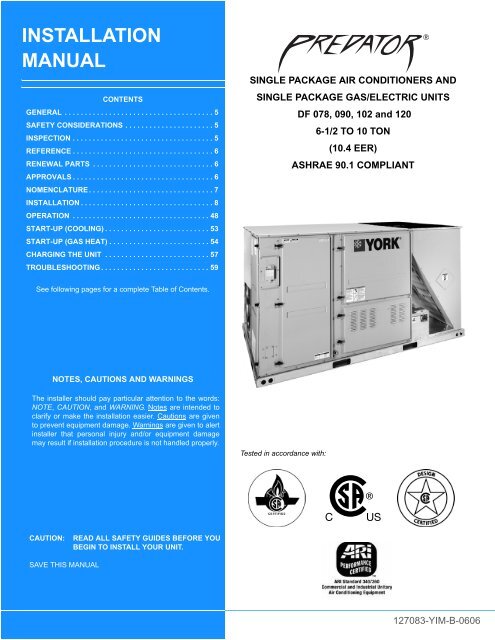 Y-IM-Single Package AC and Single Package Gas/Electric Units ...