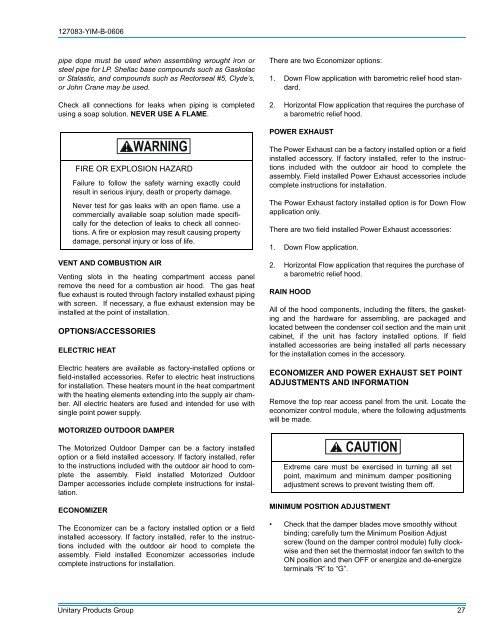 Y-IM-Single Package AC and Single Package Gas/Electric Units ...