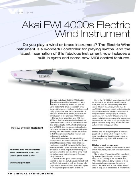 Akai EWI 4000m Electric Wind Instrument Akai EWI 4000m Electric ...