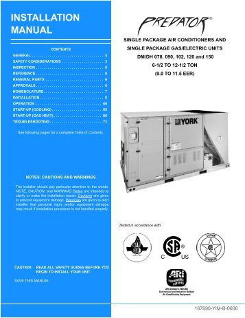 Y-IM-Single Package AC and Single Package Gas/Electric Units ...