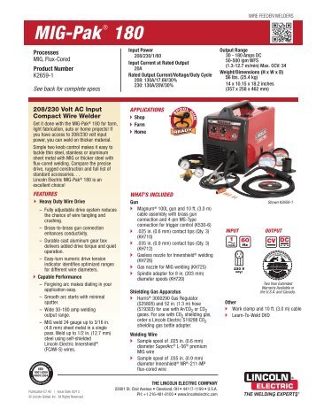 MIG-Pak 180 Product Info - Lincoln Electric