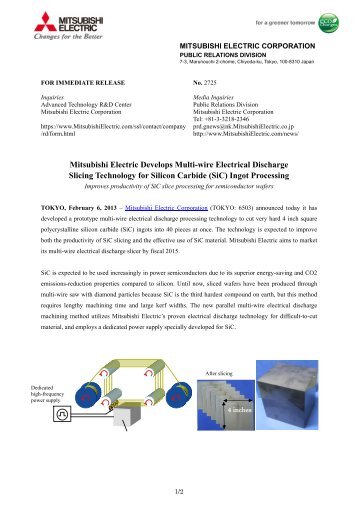 Mitsubishi Electric Develops Multi-wire Electrical Discharge Slicing ...