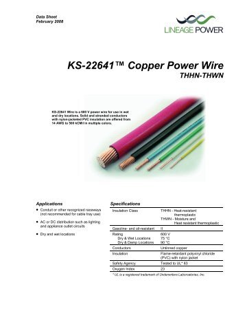 KS-22641™ Copper Power Wire THHN-THWN - Lineage Power