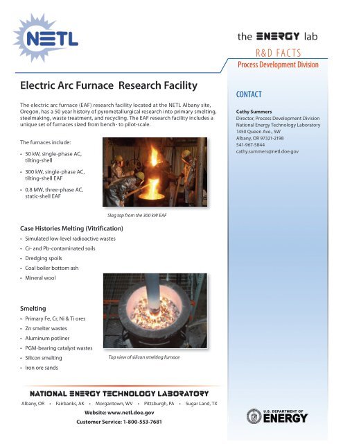 R&D FACTS Electric Arc Furnace Research Facility - National ...