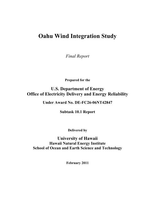 Oahu Wind Integration Study - Hawaii Natural Energy Institute ...