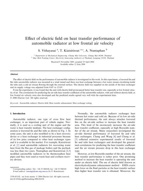 Effect of electric field on heat transfer performance of ... - ThaiScience