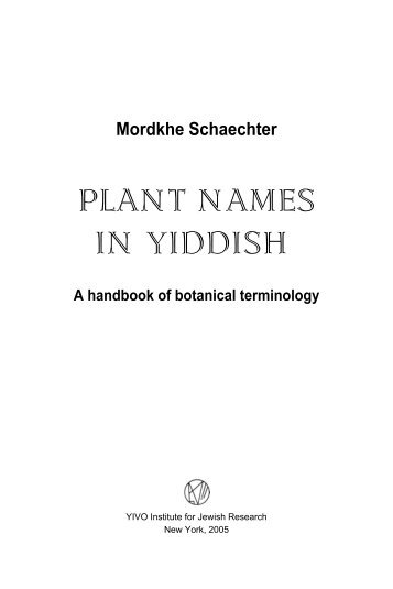 t any plant names in Yiddish - YIVO Institute for Jewish Research