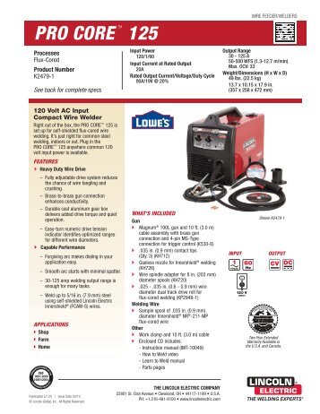 PRO Core 125 Product Info - Lincoln Electric
