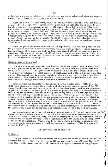 chemical physics of discharges - Argonne National Laboratory