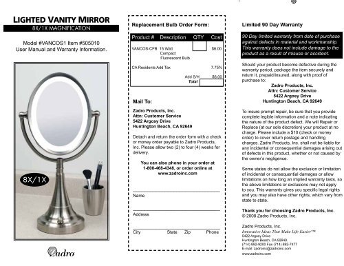 LIGHTED VANITY MIRROR 8X/1X LIGHTE 8X/1 - Zadro Inc