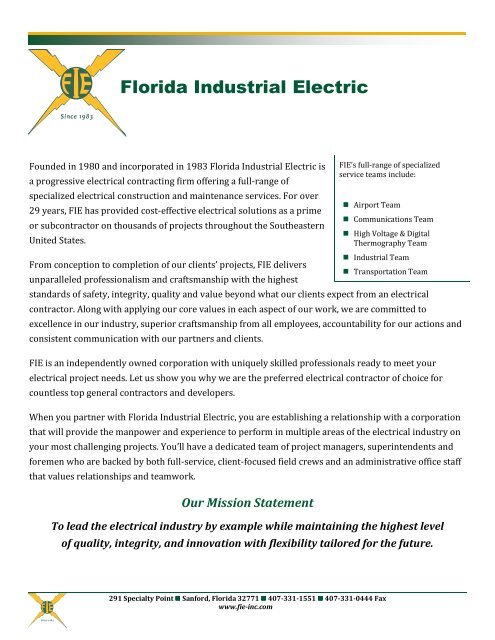 Brochure (.pdf) - Florida Industrial Electric (FIE)