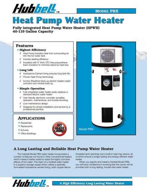 PBX Heat Pump Water Heater - Hubbell Electric Heater Co.