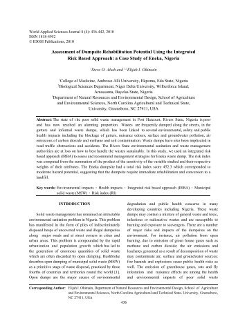 Assessment of Dumpsite Rehabilitation Potential Using the ... - Idosi