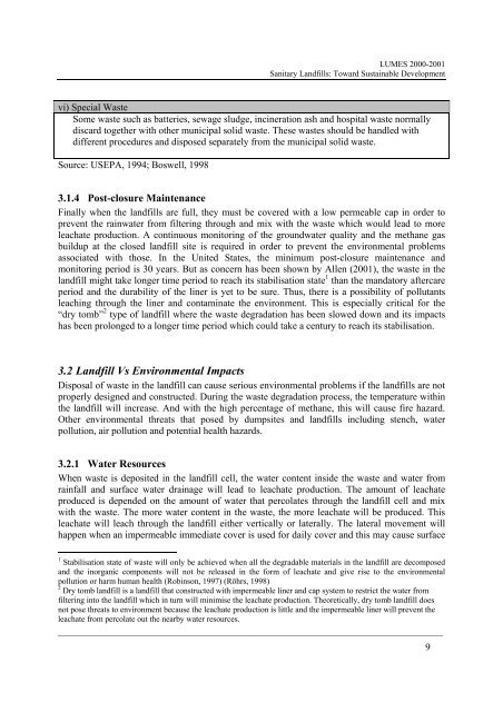 Sanitary Landfills: Toward Sustainable Development - lumes