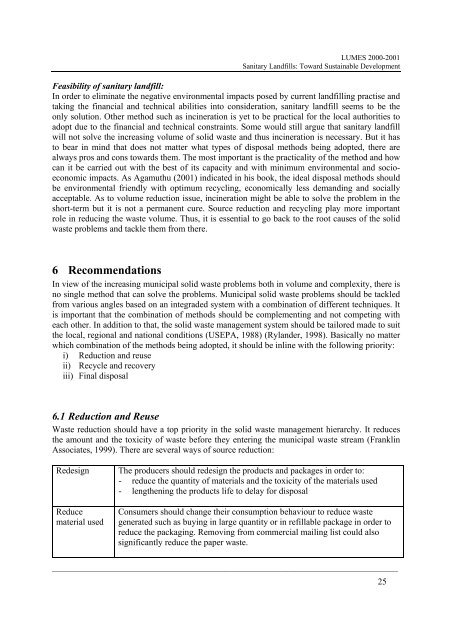 Sanitary Landfills: Toward Sustainable Development - lumes