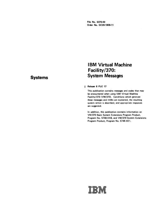 I BM Virtual Machine Facility /370: System Messages