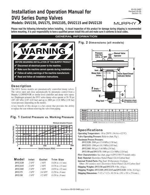 Installation Manual: DVU Series Dump Valves; models ... - FW Murphy