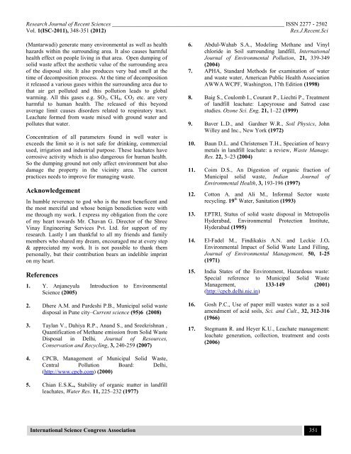 Existing Situation of Solid Waste Management in Pune City ... - ISCA