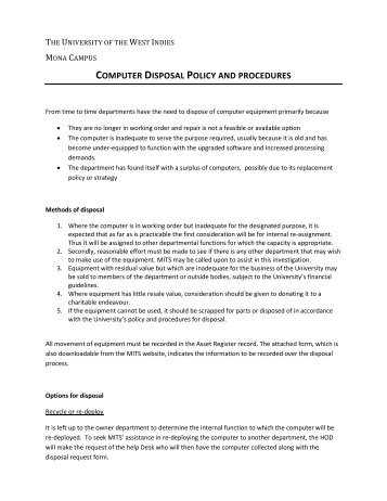 IT Policy for Disposal of Computer Equipment - Uwi.edu