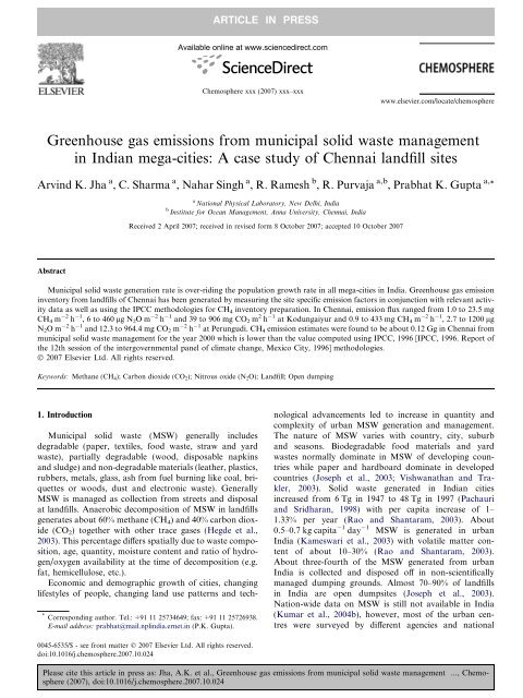 Greenhouse gas emissions from municipal solid waste management ...