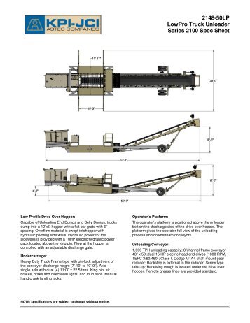 2148-50LP LowPro Truck Unloader Series 2100 Spec Sheet - KPI-JCI