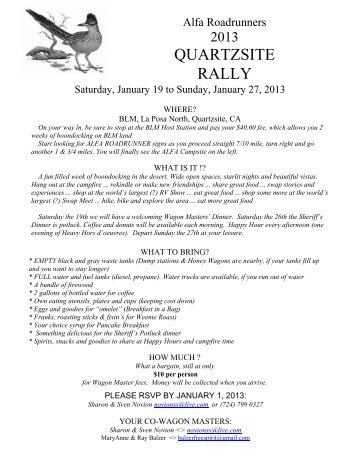 QUARTZSITE RALLY - Alfa Roadrunners