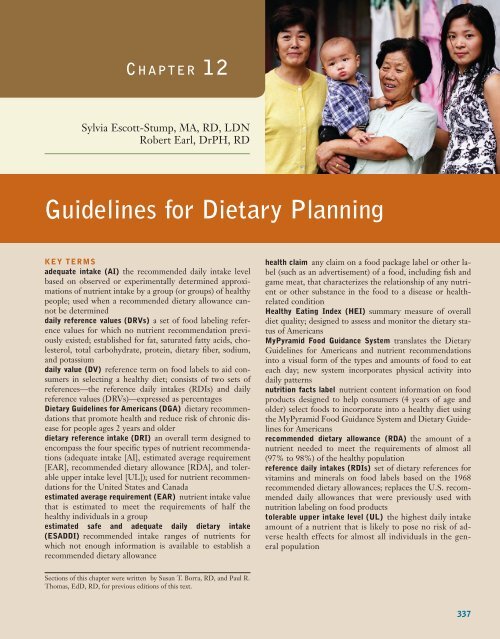 Guidelines for Dietary Planning - Coursewareobjects.com ...