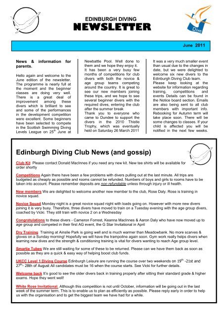 newsletter - admin - Edinburgh Diving Club