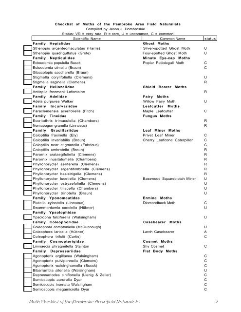 moth checklist pagemaker - Pembroke Area Field Naturalists