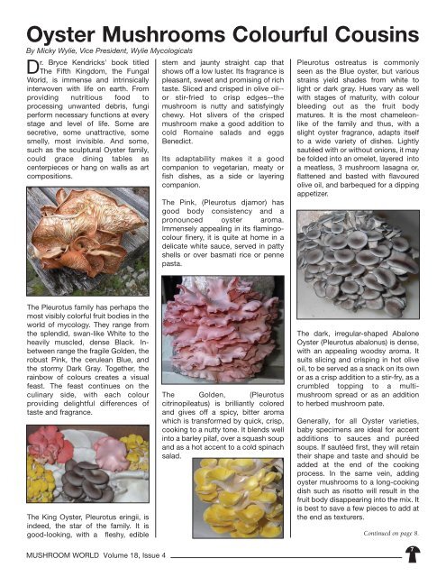 Oyster Mushrooms Colourful Cousins Wylie Mycologicals