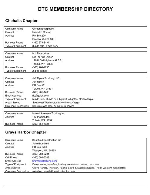 DTC MEMBERSHIP DIRECTORY Washington Trucking Association