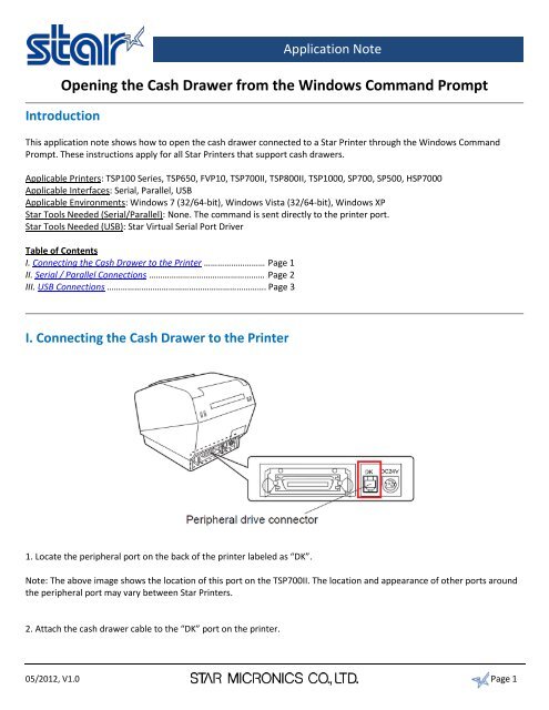 Opening the Cash Drawer from the Windows - Star Micronics