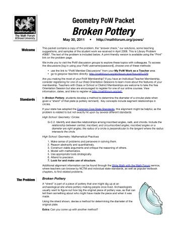 Broken Pottery Teacher Packet - Math Forum
