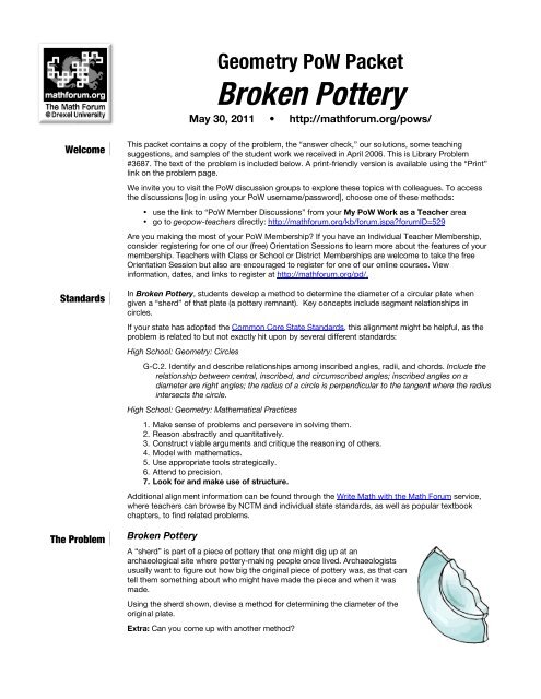 Broken Pottery Teacher Packet - Math Forum
