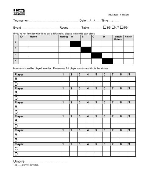 RR Sheet - 4 players Tour