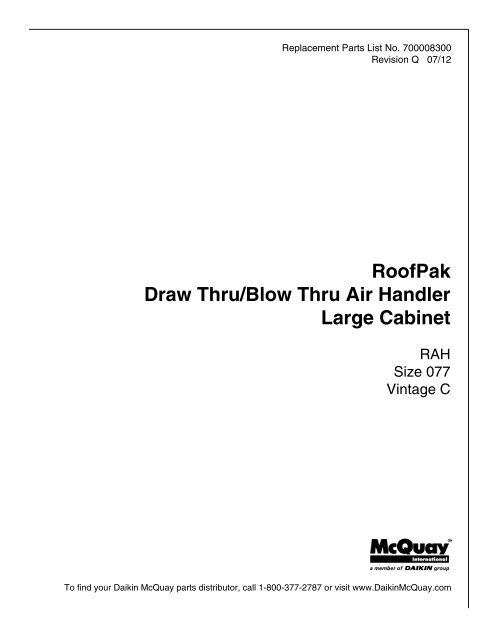 RPL: RAH, Size 077, Vintage C, RoofPak Draw Thru / Blow Thru Air ...