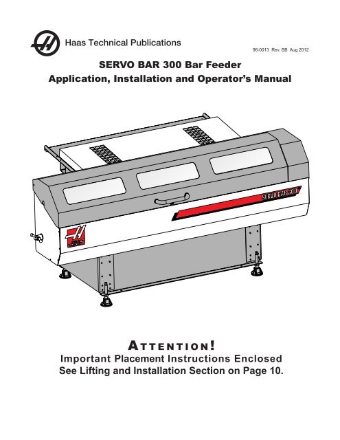 Important Placement Instructions Enclosed See Lifting Haas
