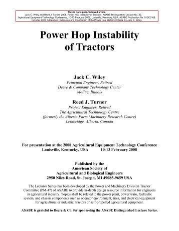 Power Hop Instability of Tractors - ASABE Technical Library ...