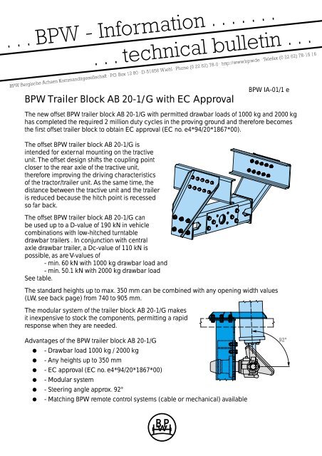 BPW Trailer Block AB 20-1/G with EC Approval