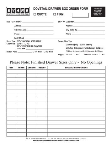 Drawer Box Order Form - Evans Cabinet and Door, Ltd.