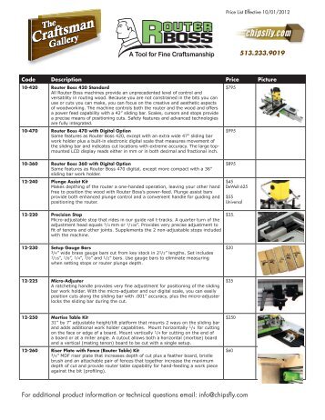 Router Boss Price List - The Craftsman 