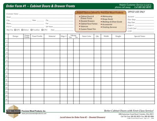 Order Form 1 Cabinet Doors Drawer Fronts Order Form 1