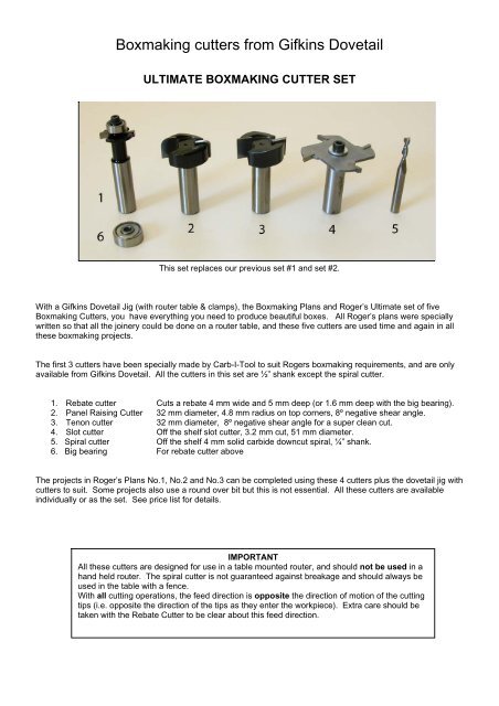 Boxmaking cutters from Gifkins Dovetail - Gifkins Dovetail Jig