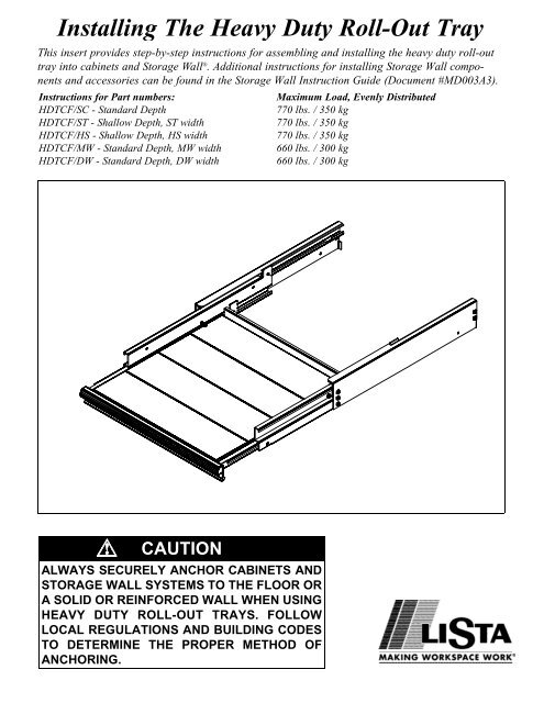 Installing The Heavy Duty Roll-Out Tray - Lista