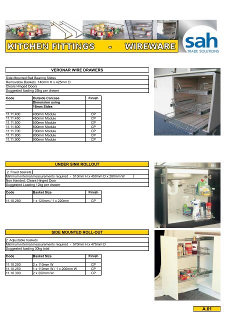 Veronar Wire Drawers Under Sink Rollout Side Mounted Roll Out